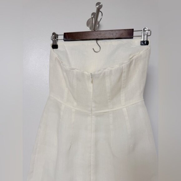 J. Crew Strapless Linen Button Ruffle Tuxedo Style Front Mini Dress Ivory  4 - Picture 4 of 6